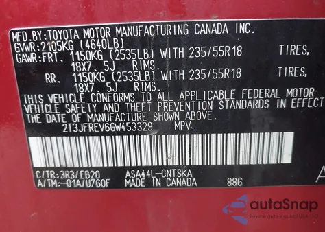 2016 Toyota Rav4 Se z USA, uszkodzony, nr VIN 2T3JFREV6GW453329